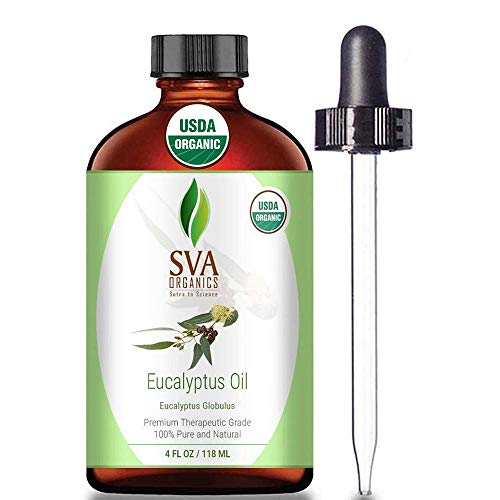 Product Cover SVA Organics Eucalyptus Essential Oil Organic 4 Oz USDA with Dropper 100% Pure Natural Undiluted Premium Therapeutic Grade Oil for Diffuser, Aromatherapy, Face, Body & Hair Care