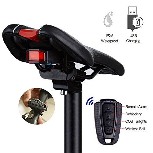 Product Cover Intelligent Bike Tail Light,Wireless Anti-Theft Bicycle Alarm,USB Rechargeable Taillights,Waterproof Rear Bike LED with Remote Control and Bell for Mountain Accessories