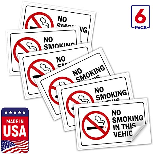 Product Cover SIGO SIGNS No Smoking in This Vehicle Sign Sticker, 3.5x2 Inches, (Pack of 6) 4 Mil Vinyl Self Adhesive Decal, Weatherproof and UV Protected, Made in USA