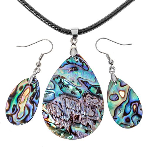 Product Cover Angel Jewelry Women's Sea Abalone Shell Necklace Pendant Earrings Sets 18