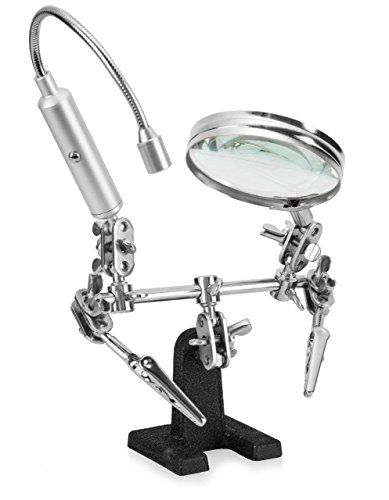 Product Cover Ram-Pro Helping Hand Magnifier Glass Stand with Flexible Neck LED Flashlight & Alligator Clips - 3x Magnifying Lens, Perfect for Soldering, Crafting & Inspecting Micro Objects