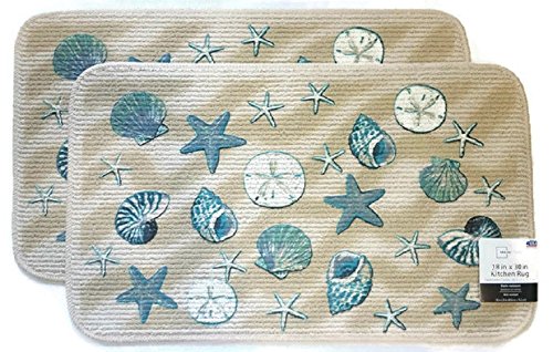 Product Cover Mainstay Coastal Starfish Seashell Kitchen Rug, Door Mat, Set of 2