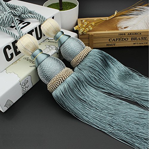 Product Cover Interbusiness Curtain Holdback Braided Buckle Fastener Accessories Home Decorative Window Drapery Ball Tassels Tieback, Set of 2 , Light Blue