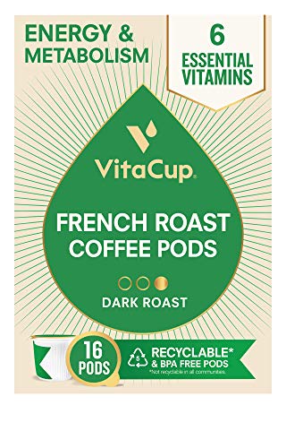 Product Cover VitaCup French Roast Coffee Cups Infused With Essential Vitamins B12, B9, B6, B5, B1, and D3, in Single Serve Keurig Compatible with 2.0 K-Cup Brewers (16 Count)