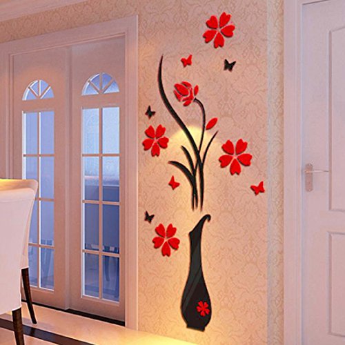 Product Cover Leegor DIY Vase Flower Tree Crystal Arcylic 3D Wall Stickers Decal Home Decor Wallpaper Living Room Art Mural