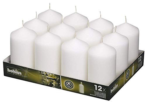 Product Cover BOLSIUS White Pillar Candles - 12 Pack 40 Long Burning Hours Candle Set - 5-inch x 2.75-inch Dripless Candle - Perfect for Wedding Candles, Parties and Special Occasions