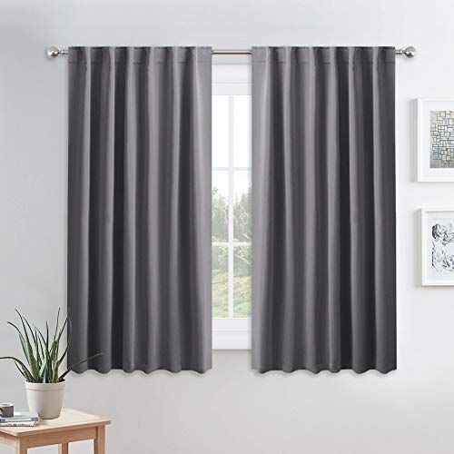 Product Cover PONY DANCE Blackout Window Curtains - Gray Double Panels Back Tab & Rod Pocket Thermal Insulated Short Drapes for Kitchen Bedroom, 52 Wide x 45 Long Per Panel, Dark Grey, 2 Pieces