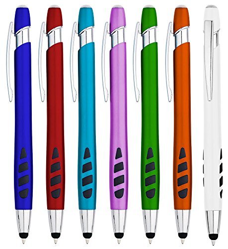 Product Cover Stylus Pens - 2 in 1 Touch Screen & Writing Pen, Sensitive Stylus Tip - for Your iPad, iPhone, Kindle, Nook, Samsung Galaxy & More - Assorted Colors, 7 Pack