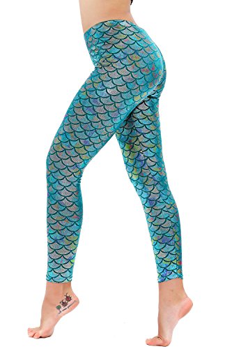 Product Cover Diamond keep it Women's Mermaid Fish Scale Printing Full Length Leggings (Large, Baby Blue)