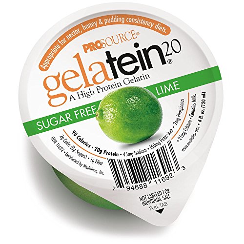 Product Cover Gelatein 20 Lime: 20 Grams of Protein. Sugar Free. Ideal for Clear Liquid Diets, swallowing Difficulties, bariatric, Dialysis and Oncology. Great pre or Post-Workout Snack. (14 Pack)