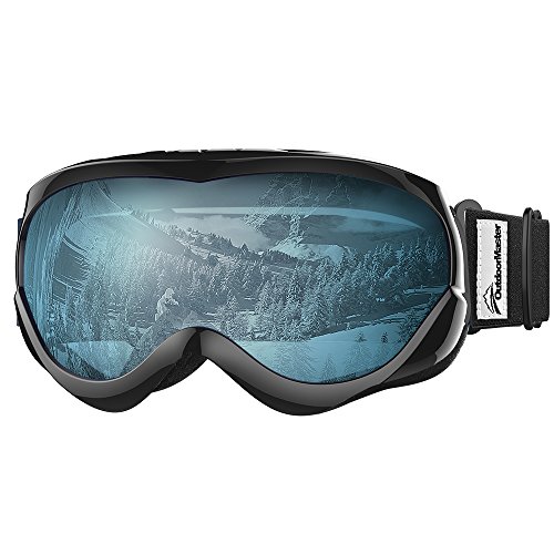 Product Cover OutdoorMaster Kids Ski Goggles - Helmet Compatible Snow Goggles for Boys & Girls with 100% UV Protection (Black Frame + VLT 60% Light Blue Lens)