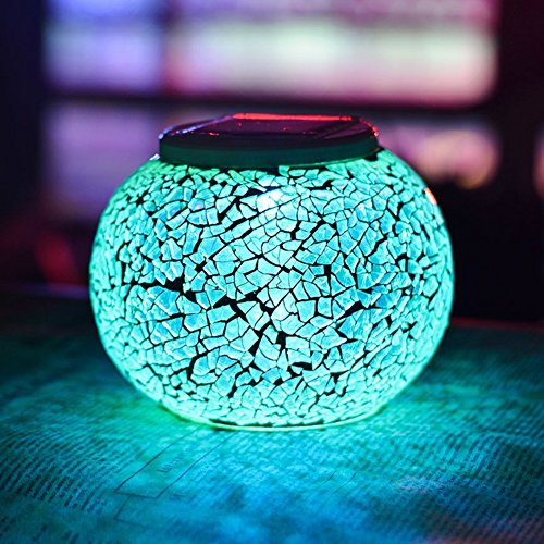Product Cover Color Changing Solar Powered Glass Ball Garden Lights, Aukora Solar Table Lights Waterproof Solar Led Night Light for Patio Garden Halloween Christmas Outdoor Decoration, Ideal Gift(Crack Glass)