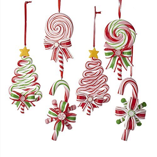 Product Cover Kurt AdlerPEPPERMINT CANDY LOLLIPOP ORNAMENT - 6 ASSORTED: 2 EACH CHRISTMAS TREE, CANDY CANE AND ROUND LOLLIPOP