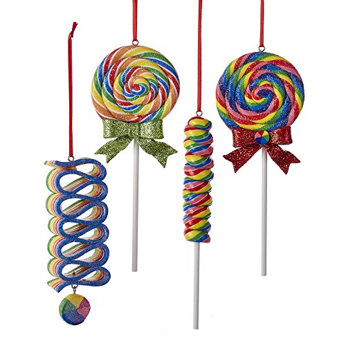 Product Cover Kurt Adler GLITTER LOLLIPOP ORNAMENT - 4 ASSORTED: 2 EACH ROUND AND 1 EACH STICK AND RIBBON