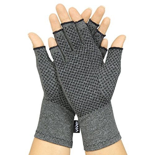 Product Cover Vive Arthritis Gloves with Grips - Men & Women Textured Fingerless Compression - Open Finger Hand Gloves for Rheumatoid and Osteoarthritis - Arthritic Joint Pain Relief for Computer Typing (Small)