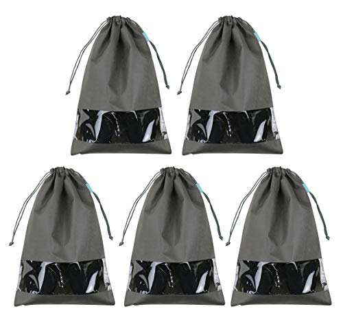 Product Cover iwill CREATE PRO 15X10.5, Drawstring Shoe Bag for Women, Kids Shoes, Dust Proof Shoe Storage Bags for Travel Luggage, Dark Grey, Pack of 5
