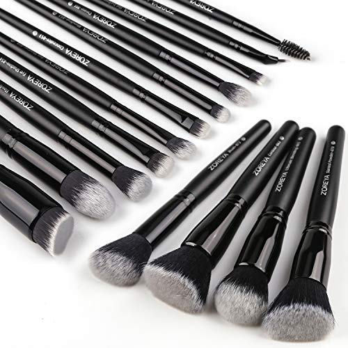 Product Cover Zoreya Makeup Brushes 15Pcs Makeup Brush Set Premium Synthetic Kabuki Brush Cosmetics Foundation Concealers Powder Blush Blending Face Eye Shadows Black Brush Sets