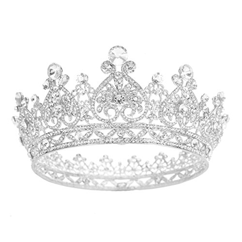 Product Cover S SNUOY Silver Plated Rhinestone Full Round Wedding Crown for Brides Bridal Hair Jewelry