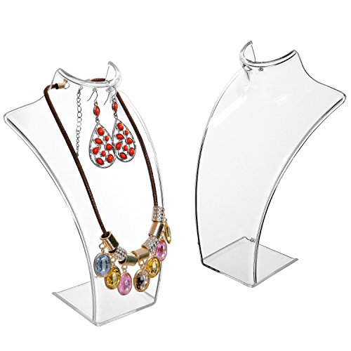 Product Cover MyGift 8-Inch Clear Acrylic Necklace & Earring Jewelry 3D Bust Display Stand, Set of 2