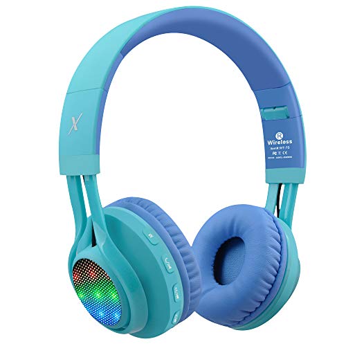 Product Cover Riwbox WT-7S Bluetooth Headphones, LED Light Up Wireless Foldable Stereo Headset with Microphone and Volume Control for PC/iPhone/TV/iPad (Blue)