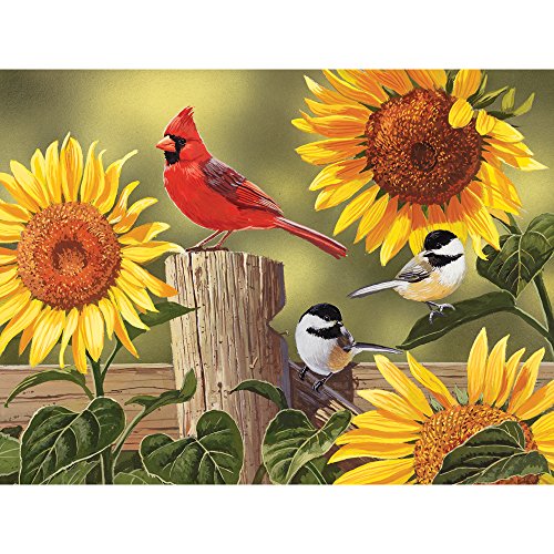 Product Cover Bits and Pieces - 300 Large Piece Jigsaw Puzzle for Adults - Sunflower and Songbirds - 300 pc Cardinal Jigsaw by Artist William Vanderdasson
