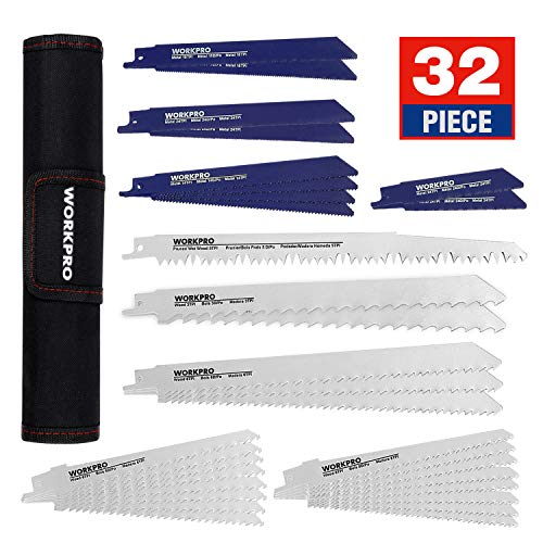 Product Cover WORKPRO 32-piece Reciprocating Saw Blade Set - Metal/Woodcutting Saw Blades, Pruner Saw Blades with Organizer Pouch