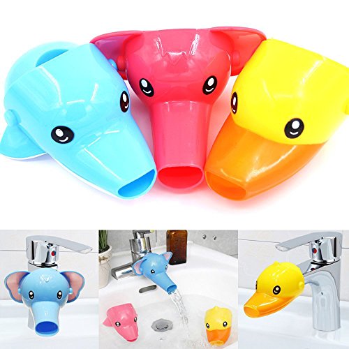 Product Cover Rustark 3Pcs Cartoon Faucet Extender Sink Handle Extender for Toddler, Baby, Children Safe and Fun Hand-washing Solution (Set of 3, Yellow Duck, Pink Elephant, Blue Dolphin)
