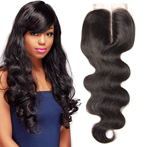 Product Cover UNICE Hair Brazilian Body Wave Virgin Hair 4x4 Lace Closure Middle Part Natural Black (16inch)
