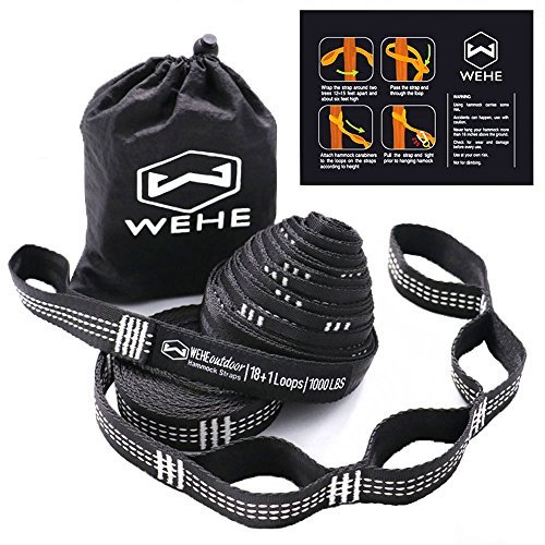 Product Cover WEHE Hammock Straps Extra Strong & Lightweight,36 Loops, 2000LBS Breaking Strength,100% No Stretch Polyester,Tree Friendly,Quick&Easy Setup Best Suspension System