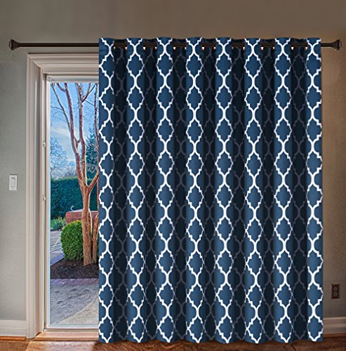 Product Cover H.VERSAILTEX Wide Width Thermal Insulated Blackout Curtain - Antique Bronze Grommet Top - Moroccan Tile Quatrefoil Pattern in Navy - 100