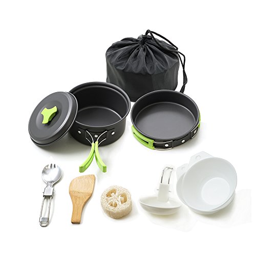 Product Cover Honest Portable Camping cookware Mess kit Folding Cookset for Hiking Backpacking 10 Piece Lightweight Durable Pot Pan Bowls Spork with Nylon Bag Outdoor Cook Equipment