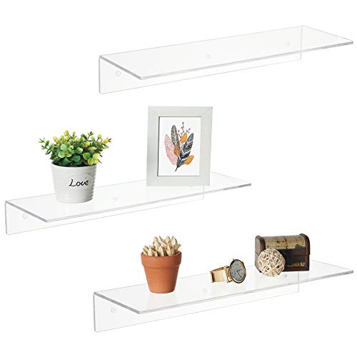 Product Cover 17 Inch Clear Acrylic Floating Shelves, Wall Mounted Modern Display Racks, Set of 3