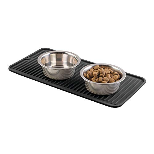 Product Cover mDesign Premium Quality Pet Food and Water Bowl Feeding Mat for Dogs and Puppies - Waterproof Non-Slip Durable Silicone Placemat - Food Safe, Non-Toxic - Small - Black