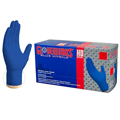 Product Cover GLOVEWORKS HD Industrial Blue Nitrile Gloves - 6 mil, Latex Free, Powder Free, Diamond Texture, Disposable, Large, GWRBN46100-BX, Box of 100