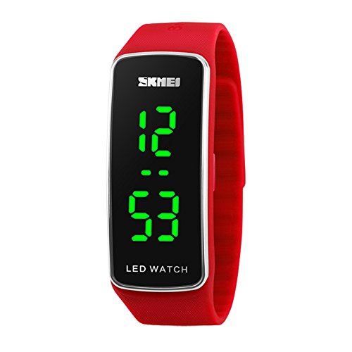 Product Cover Kortusa LED Sport Digital Wrist Watch 50M Waterproof for Kids Boys Girls Men Women Silicone Bracelet Watch Red