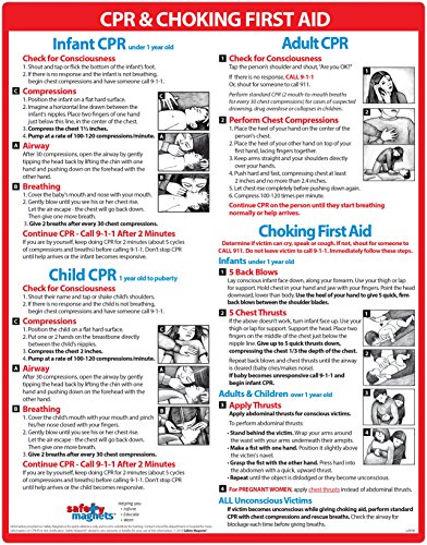 Product Cover Infant CPR and Choking Magnetic Laminated Card - Baby/Infant Choking Sign by Safety Magnets - Child and Adult CPR Instructions - First Aid - Heimlich Maneuver Chart - 8.5 x 11 Inches