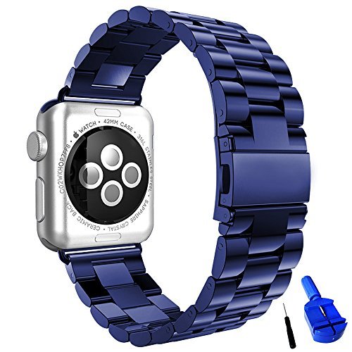 Product Cover Guigong Band Compatible with Apple Watch, Stainless Steel Metal Replacement Smart Watch Strap Bracelet for Apple Watch Iwatch (blue 42mm)