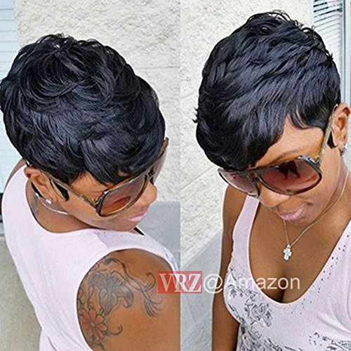 Product Cover VRZ Slight Wavy Black Short Human Hair Wigs Color 1B(8815A)