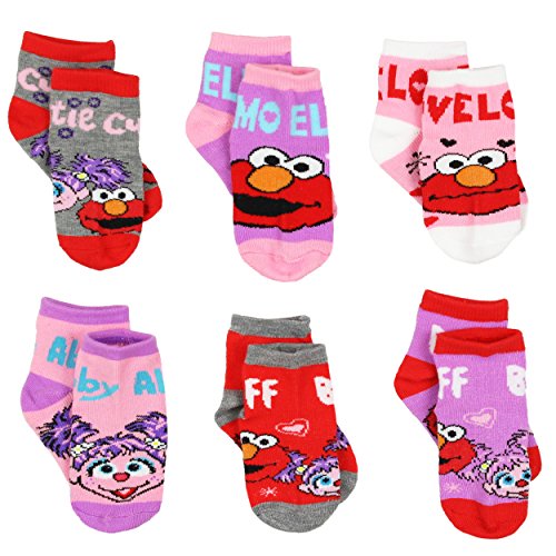 Product Cover Sesame Street Girls 6 pack Quarter Socks (2-4 Toddler (Shoe: 4-7), 6 pk Elmo Abby)
