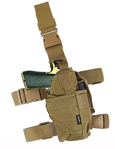 Product Cover GHFY Molle Tactical Pistol Thigh Gun Holster, Drop Leg Holster, Right Hand Adjustable (Brown)