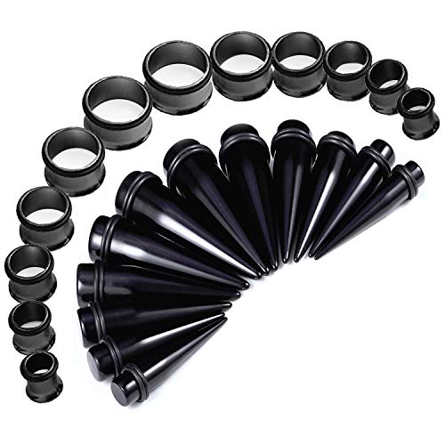 Product Cover BodyJ4You 24PC Big Gauges Kit Stretching 00G-20mm Black Acrylic Tapers Steel Plugs Tunnels Set