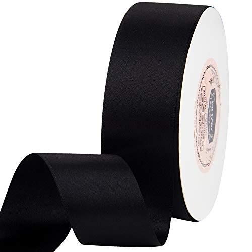 Product Cover VATIN 1-1/2 inch Wide Double Face Solid Satin Ribbon Roll - 50-Yards (Black)