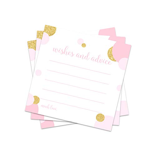 Product Cover Blush Gold Advice and Wishes Cards (25 Pack) Girls Baby Shower, Wedding, Birthday Party, Any Special Occasion
