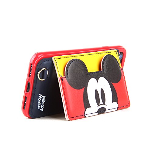 Product Cover Red Mickey Mouse Leather Case with Card Holder Stand for iPhone 7 8 iPhone7 iPhone8 Regular Kickstand Disney Cartoon Protective Pratical Shockproof Cute Lovely Chic Gift Kids Boys Girls Little Girls