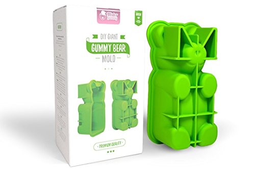 Product Cover DIY Giant Gummy Bear Mold by Mister Gummy | PREMIUM Quality Silicone + 2 RECIPES and 5 GIFT BAGS Included | Make BIG Bear Treats! (Gummy, Cakes, Breads, Chocolates, and More) - (Green)