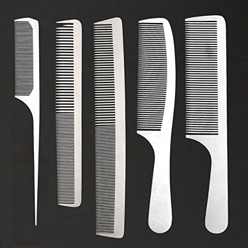 Product Cover CCbeauty 5-Packs Metal Barber Comb Set Pack for Men & Women,Professional Hairdressing Salon Combs Hair cutting Tool Detangler Comb with Leather Bag