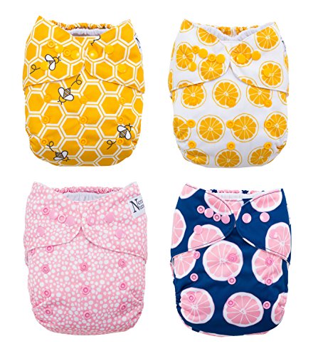 Product Cover The Bee's Knees 4-Pack Cloth Pocket Diapers with 4 Bamboo Inserts