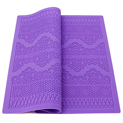 Product Cover Fondant Lace Mold, Beasea Sugarveil Lace Mats Fondant Impression Mat Lace Mold for Cakes Decorating Lace Cake Molds Flower Pattern Molds Embossed Craft Tools Purple