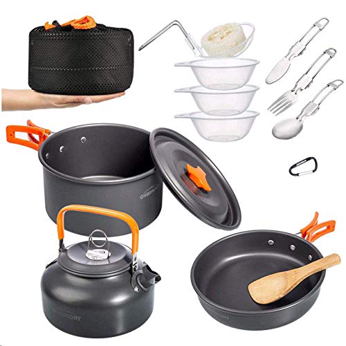 Product Cover Overmont Camping Cookware Set Campfire Kettle Outdoor Cooking Mess Kit Pots Pan for Backpacking Hiking Picnic Fishing