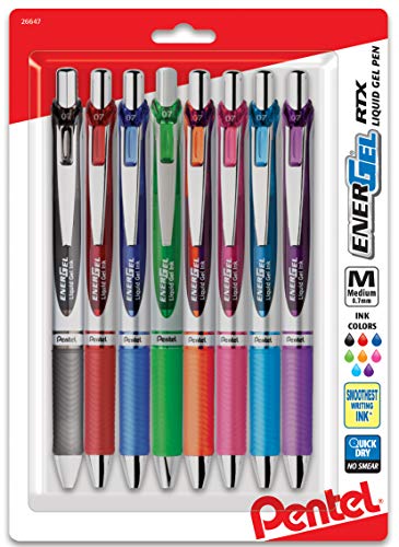 Product Cover Pentel Gel Ink Pen, Retractable Gel Pen, (0.7mm) Metal Tip, Medium Point,Assorted Ink Colors, 8-Pk (BL77BP8M1)